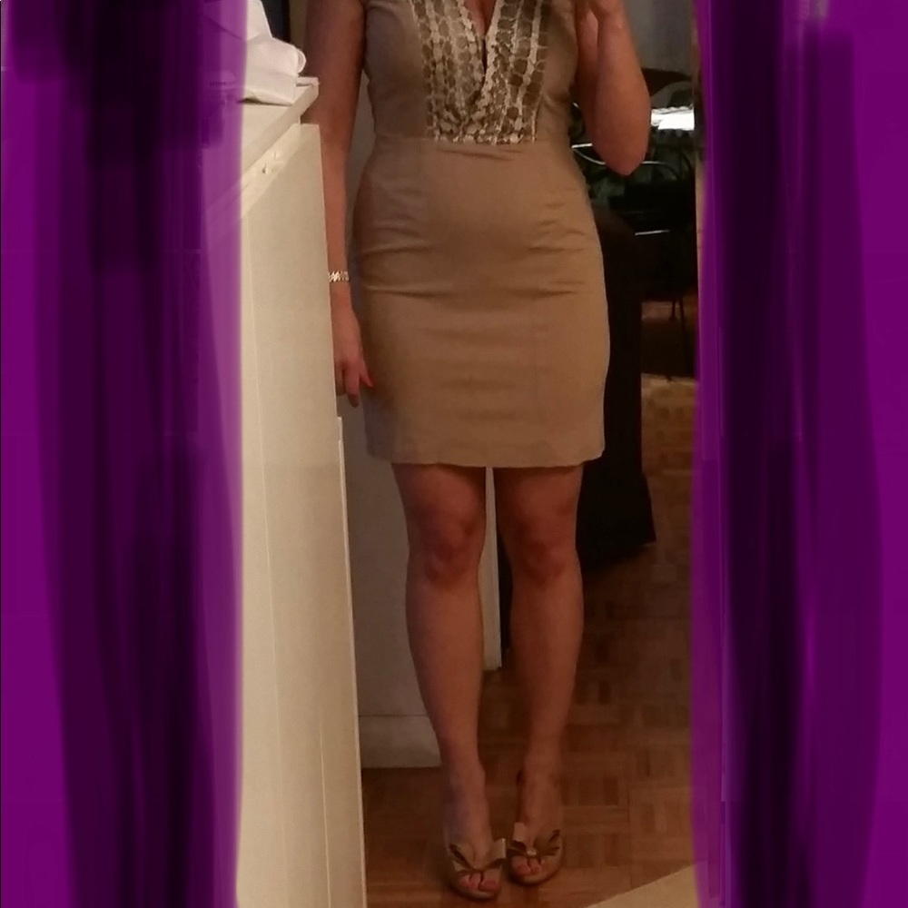 Beige Bodycon Cross Front Snakeskin Mini Dress - Size M